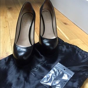 YSL Tribtoo 80 Black Caviar Leather Platform Pump — Size 36 (US 6)